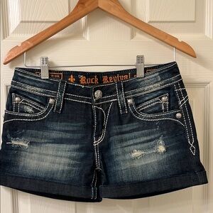 Rock Revival Indigo Jean Shorts with White Stitching